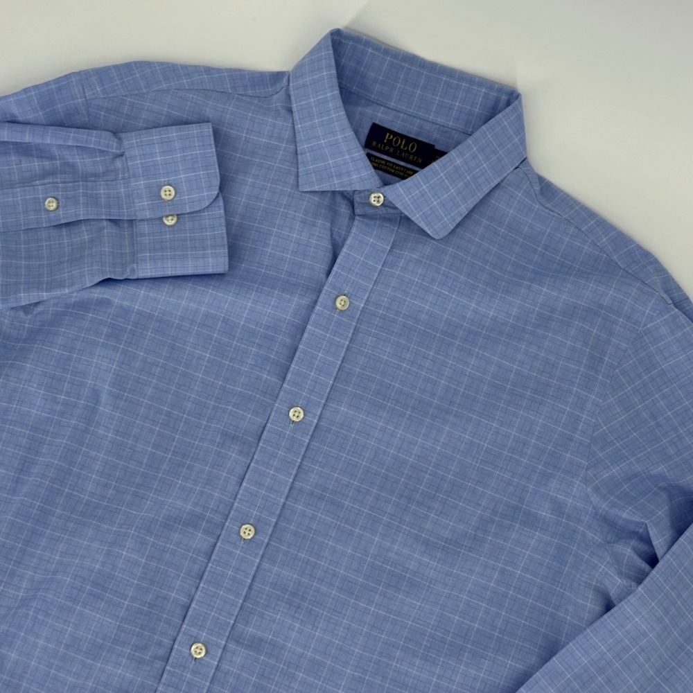 Polo Ralph Lauren Mens Classic Fit Easy Care Cotton Stretch Shirt Blue 17 34/35